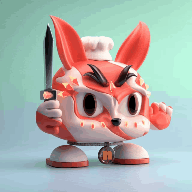 a cartoon character with a chef 's hat holding a sword