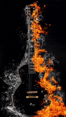 a guitar that has flames coming out of it and the word tango on the bottom