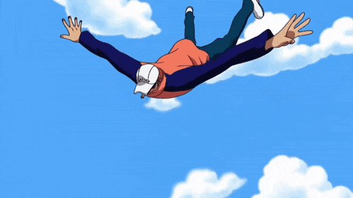 a man wearing a hat that says ' marine ' on it is flying through the air with his arms outstretched