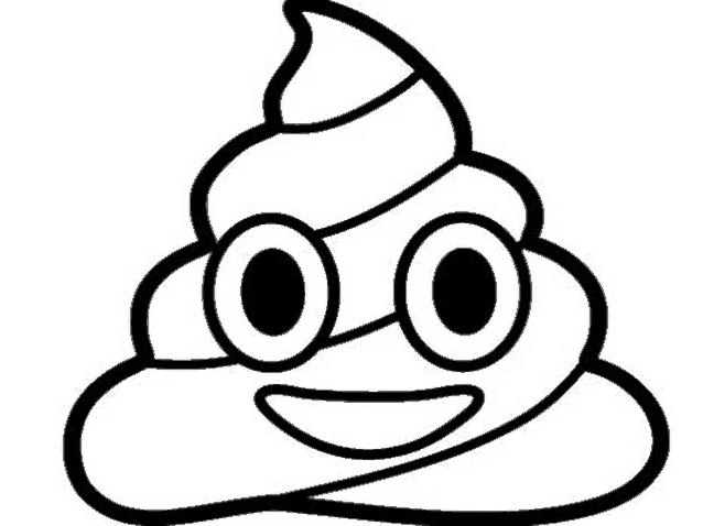 a black and white drawing of a pile of poop with a face .