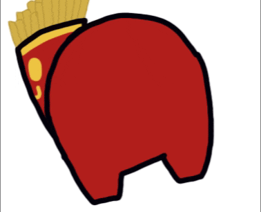 a red boxing glove with french fries on it