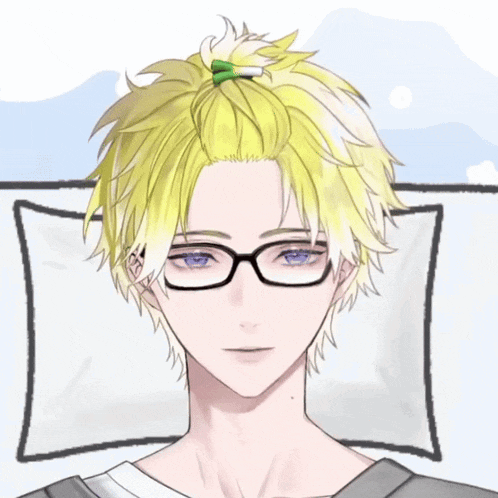 a drawing of a boy with glasses laying on a bed