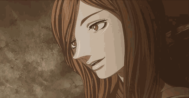 a drawing of a woman with long brown hair and brown eyes