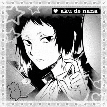 a black and white drawing of a man with aku de nana in the corner