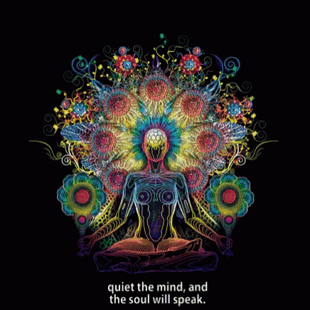a painting of a peacock with the words quiet the mind and the soul will speak below it