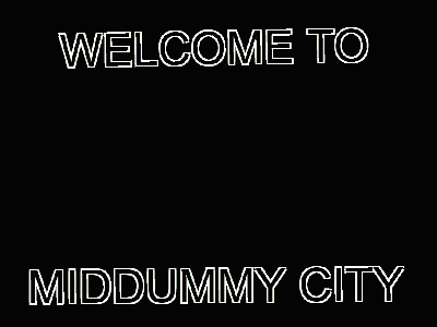 a welcome to middummy city sign with a picture of a man