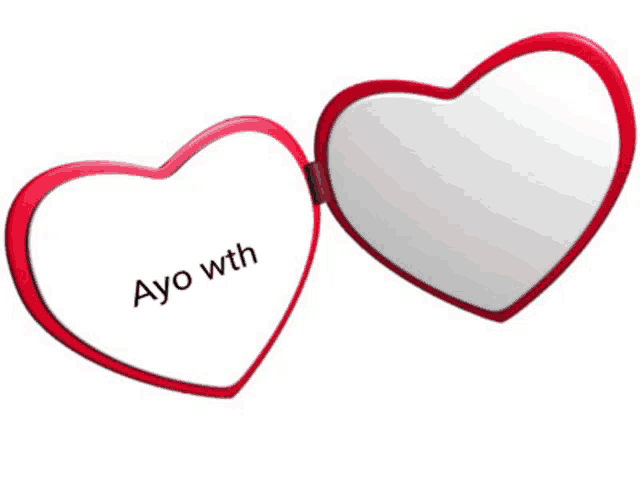 two red heart shaped mirrors with the words ayo wth written on them