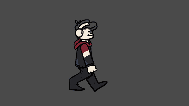 a cartoon of a man wearing headphones and a red white and blue shirt