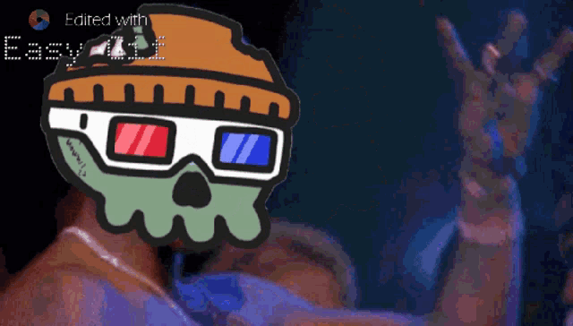 a cartoon of a skull wearing 3d glasses with the words edited with easy on the bottom right