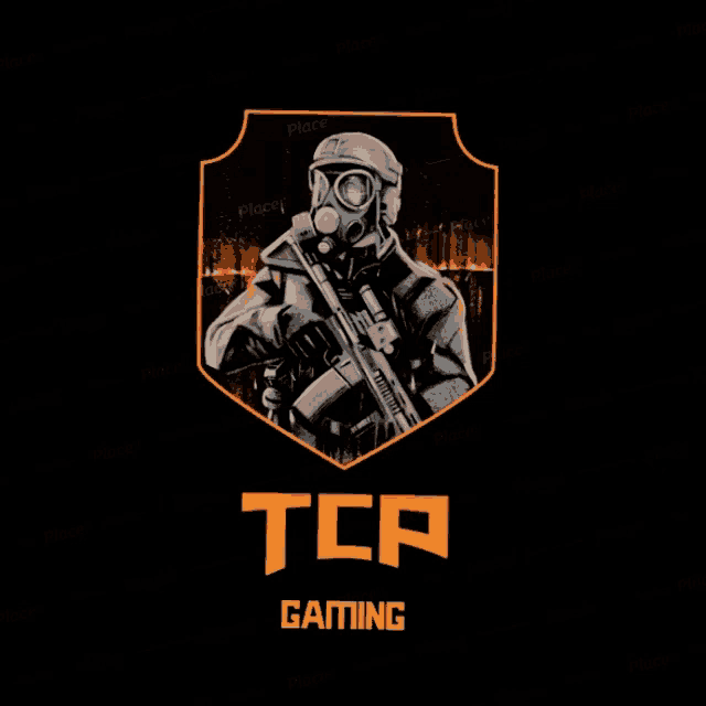 a tcp gaming logo with a soldier in a gas mask
