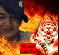 a picture of a man and a tiger with the words knights capri king on it