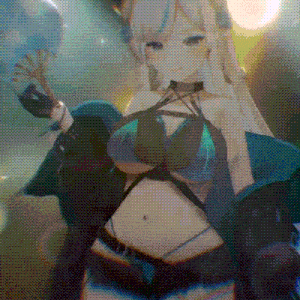a 3d anime girl is holding a fan in her hand .