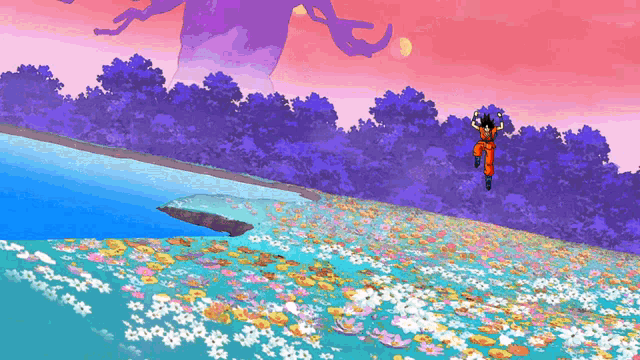 a pixel art drawing of a person jumping over a body of water