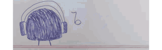 a drawing of a person wearing headphones with the letter z and s visible
