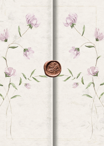 a piece of paper with flowers and a seal on it