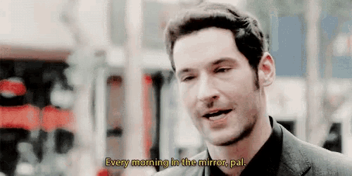 a man in a suit is talking to another man and says `` every morning in the mirror , pal '' .
