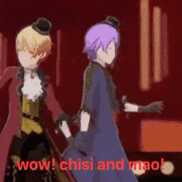 a couple of anime characters are standing next to each other and dancing .