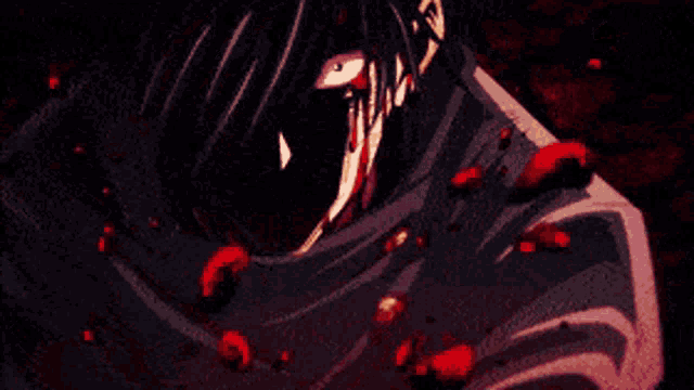 a cartoon character with blood on his face is smiling and holding a ball .