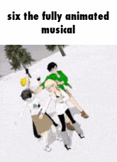 a group of people are dancing in the snow in a video game .