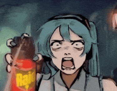 a drawing of a girl holding a raid bottle