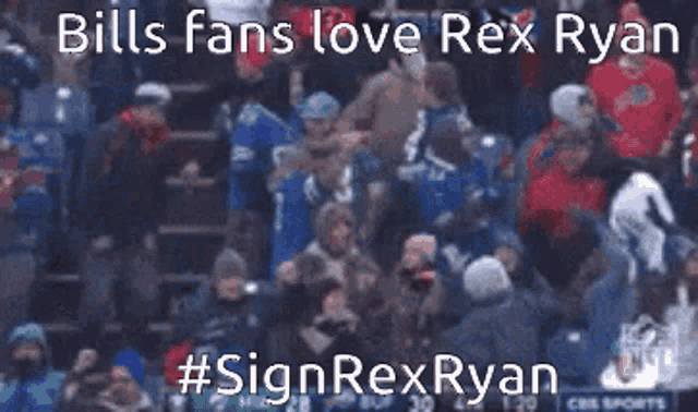 a blurred image of a crowd of people with the caption bills fans love rex ryan