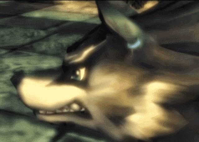 a close up of a cartoon wolf 's face