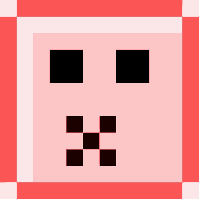 a pixel art drawing of a pink square with black squares and red squares