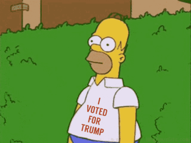 homer simpson wearing a shirt that says " trump who "