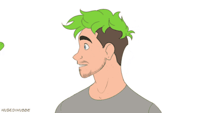 a drawing of a man with green hair and the words hube dihubbe on the bottom