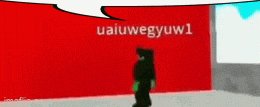 a cartoon of a person standing in front of a red wall with a speech bubble that says geen