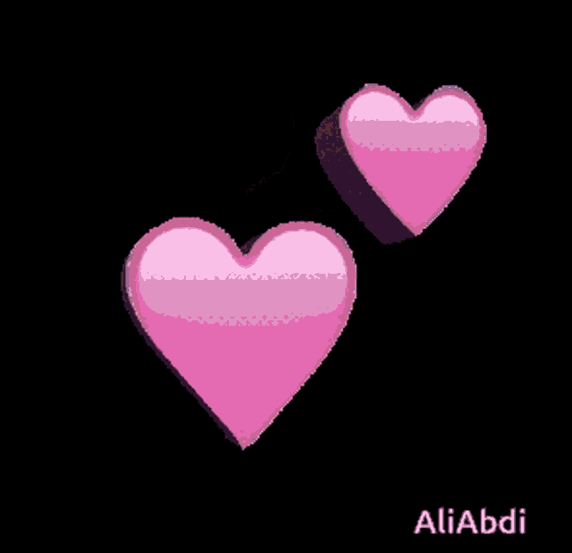 two pink hearts on a black background with aliabdi written on the bottom