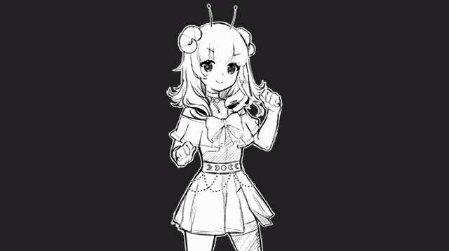 a black and white drawing of a girl with horns and a bow tie .