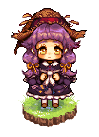 a pixel art of a girl with purple hair