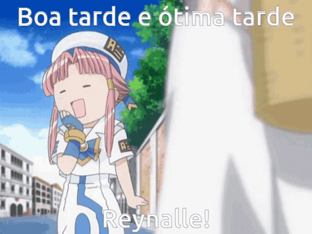 a cartoon of a girl says boa tarde e optima tarde