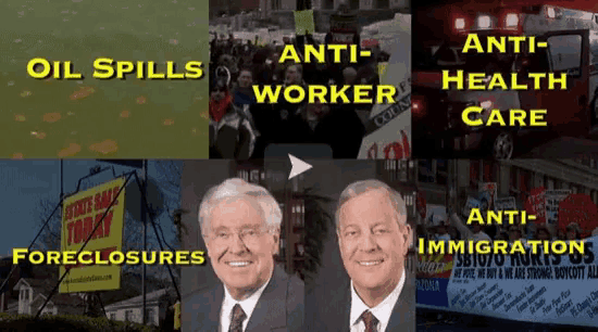 a collage of images with the words oil spills anti-worker and anti-health care at the top