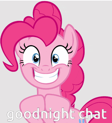 a pink pony is behind a broken glass with the words goodnight chat