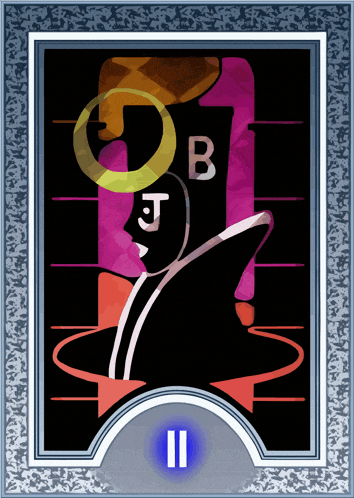 a drawing of a man with a j and b on his head