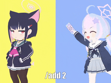 a girl with a cat ear is standing next to another girl with a pink hair