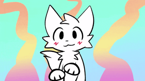 a cartoon drawing of a white furry animal with pink cheeks