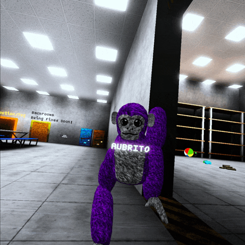 a purple stuffed animal with the word rubrito on its chest