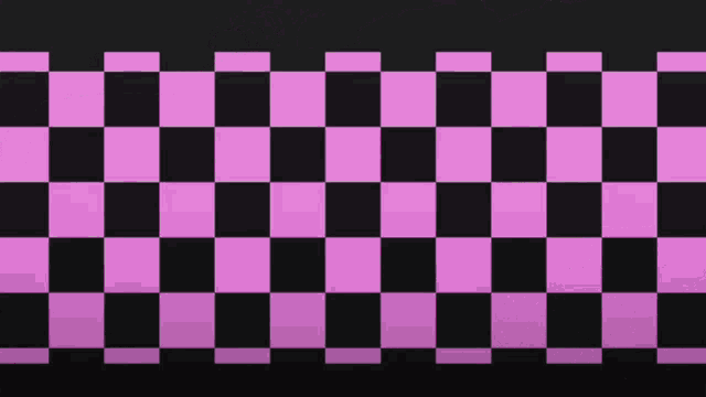 a black and pink checkered background with a purple border