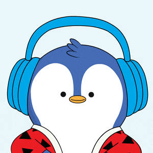 a penguin wearing headphones holds a stop sign