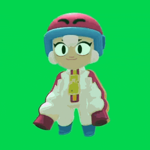 a cartoon character wearing a helmet and gloves on a green screen .