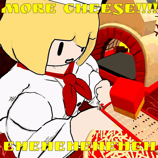 a cartoon of a chef with the words more cheese