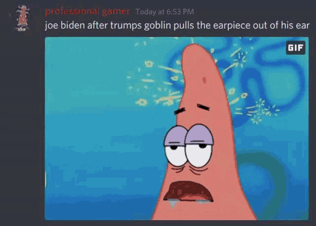 patrick star from spongebob squarepants pulls the earpiece out of his ear .