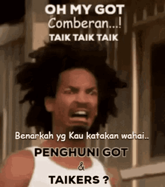 a cartoon of a man with the words oh my got comberan taik taik taik on it