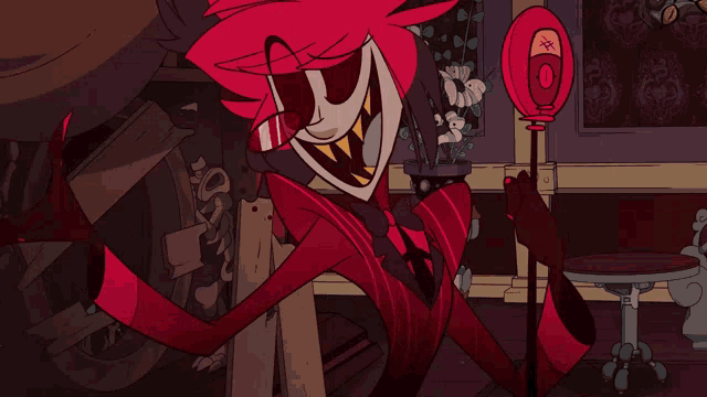 a cartoon character in a red suit and bow tie