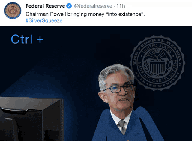 a tweet from the federal reserve shows a cartoon of chairman powell