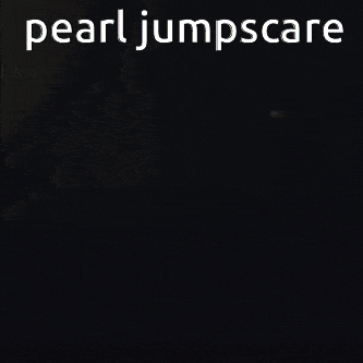 a cartoon character is standing in a dark room with the words `` pearl jumpscare '' written above him .