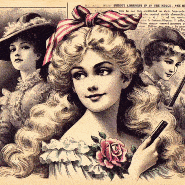 a woman with a rose in her hair is holding a brush